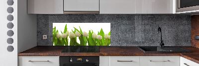 Rivestimento parete cucina con motivo di tulipani bianchi