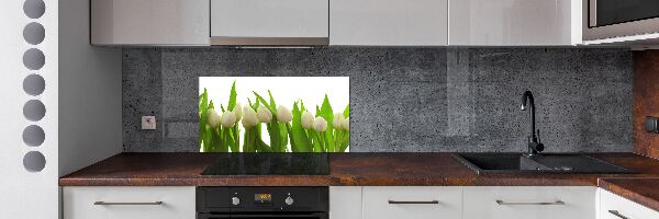 Rivestimento parete cucina con motivo di tulipani bianchi