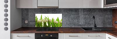 Rivestimento parete cucina con motivo di tulipani bianchi