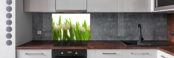 Rivestimento parete cucina con motivo di tulipani bianchi