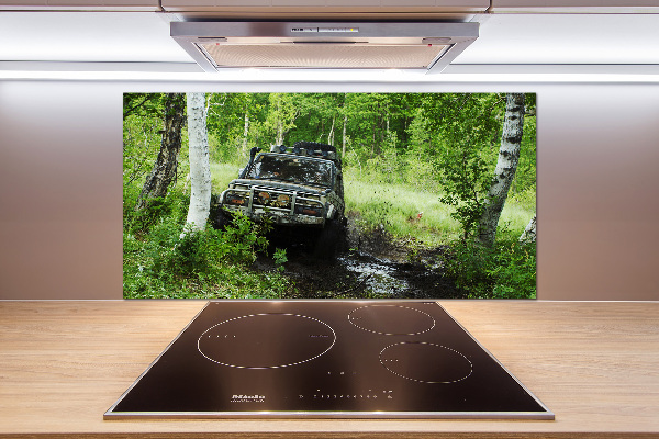 Pannello retrocucina con stampa Jeep nella foresta