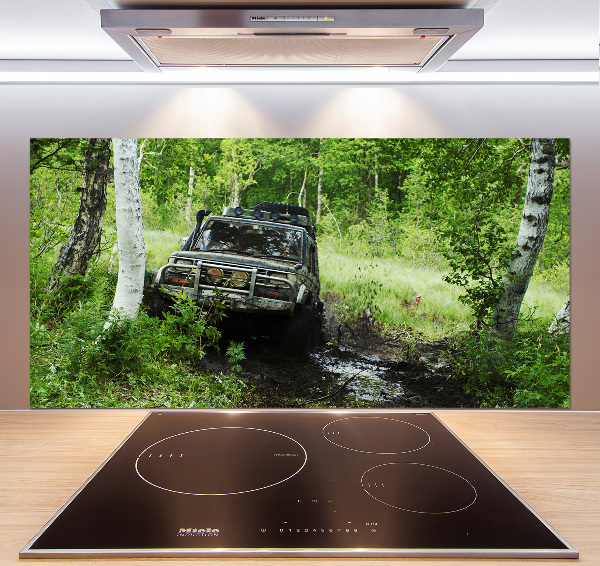 Pannello retrocucina con stampa Jeep nella foresta