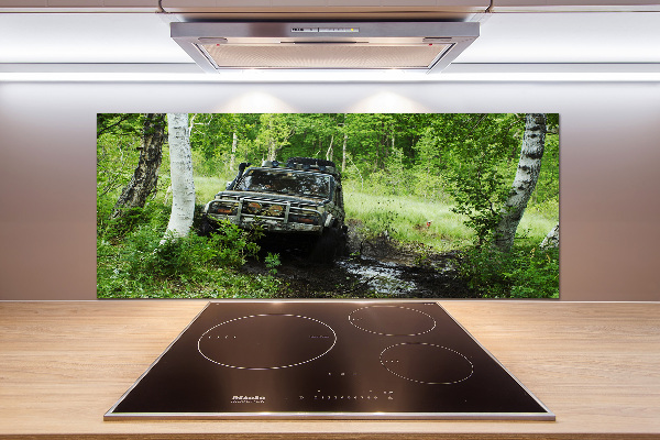 Pannello retrocucina con stampa Jeep nella foresta