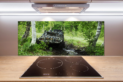 Pannello retrocucina con stampa Jeep nella foresta