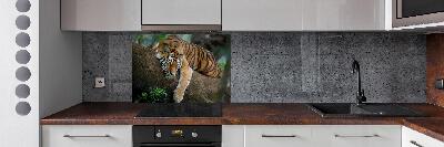 Rivestimento parete cucina con decorazione raffigurante una tigre su un albero