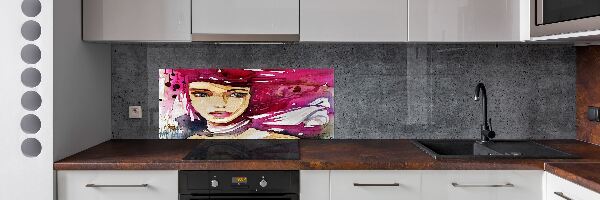 Rivestimento parete cucina con stampa a figura femminile astratta