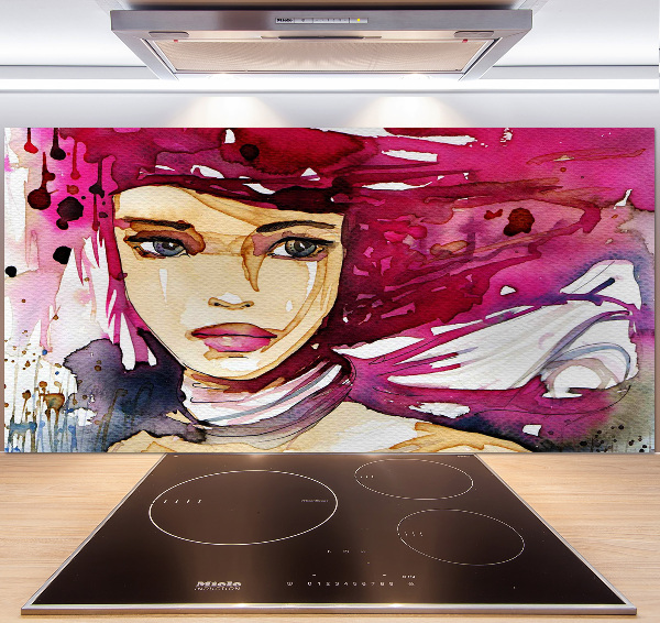 Rivestimento parete cucina con stampa a figura femminile astratta