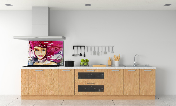 Rivestimento parete cucina con stampa a figura femminile astratta