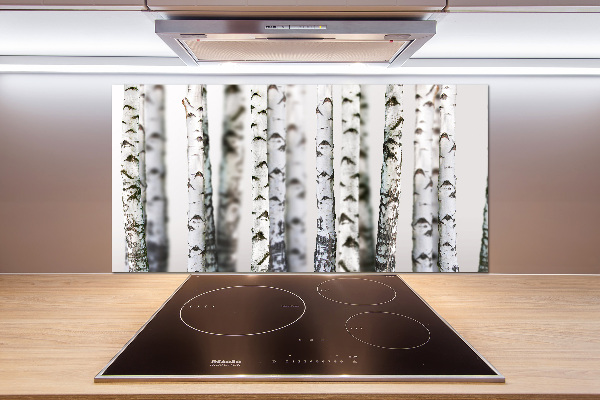 Pannello retrocucina con stampa a motivo tronchi di betulla