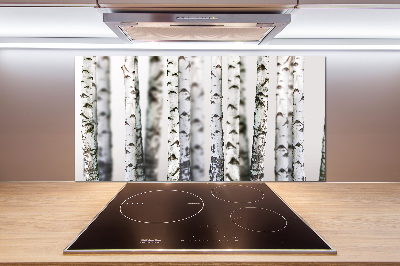 Pannello retrocucina con stampa a motivo tronchi di betulla