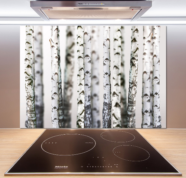 Pannello retrocucina con stampa a motivo tronchi di betulla