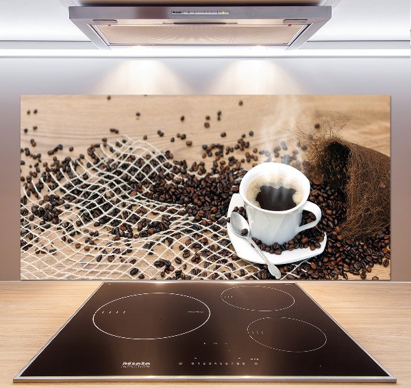 Rivestimento parete cucina con motivo caffè e chicchi di caffè