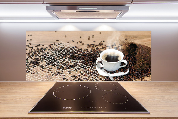 Rivestimento parete cucina con motivo caffè e chicchi di caffè