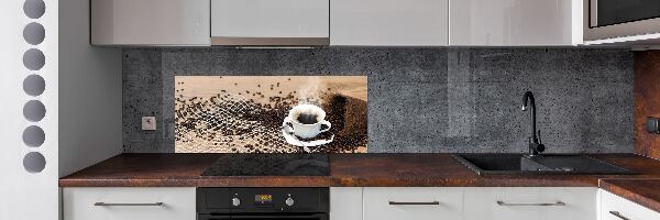 Rivestimento parete cucina con motivo caffè e chicchi di caffè