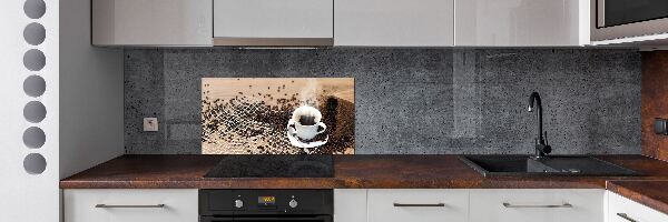 Rivestimento parete cucina con motivo caffè e chicchi di caffè