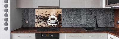 Rivestimento parete cucina con motivo caffè e chicchi di caffè