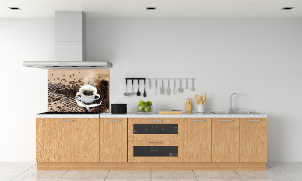 Rivestimento parete cucina con motivo caffè e chicchi di caffè