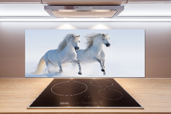 Rivestimento parete cucina con motivo raffigurante due cavalli nella neve
