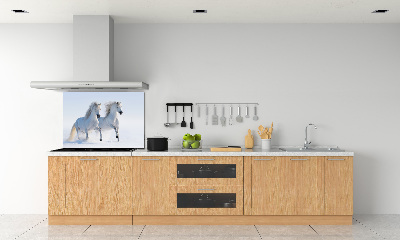 Rivestimento parete cucina con motivo raffigurante due cavalli nella neve