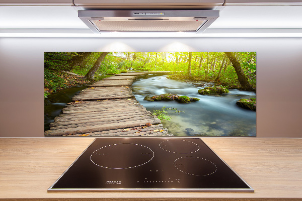 Pannello paraschizzi cucina con stampa raffigurante un sentiero lungo il fiume