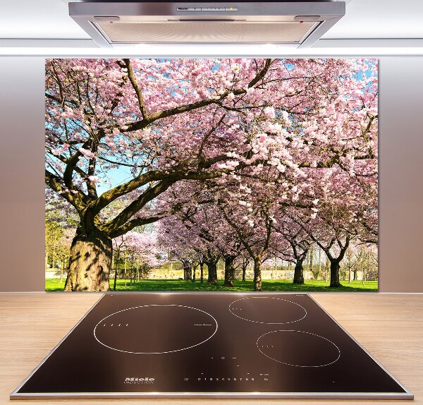 Pannello paraschizzi cucina con motivo di alberi di ciliegio