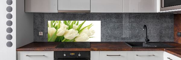 Rivestimento parete cucina con motivo di tulipani bianchi
