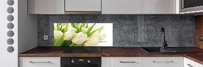 Rivestimento parete cucina con motivo di tulipani bianchi