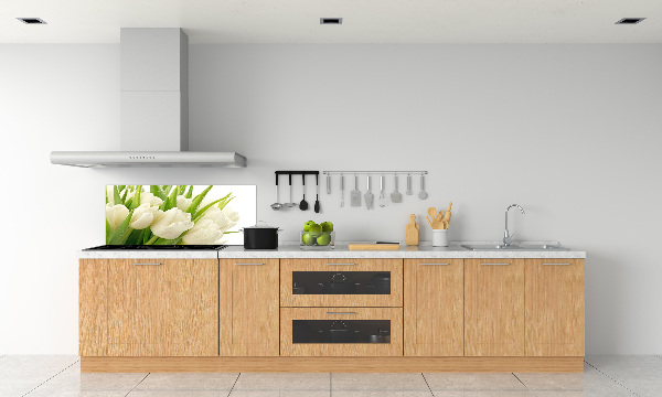 Rivestimento parete cucina con motivo di tulipani bianchi