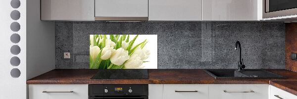 Rivestimento parete cucina con motivo di tulipani bianchi