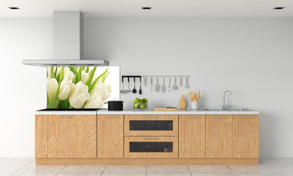 Rivestimento parete cucina con motivo di tulipani bianchi