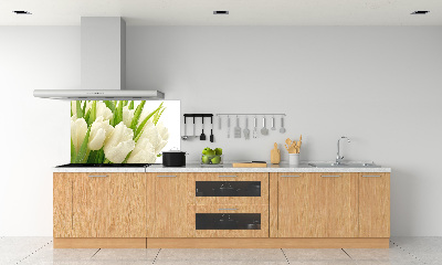 Rivestimento parete cucina con motivo di tulipani bianchi