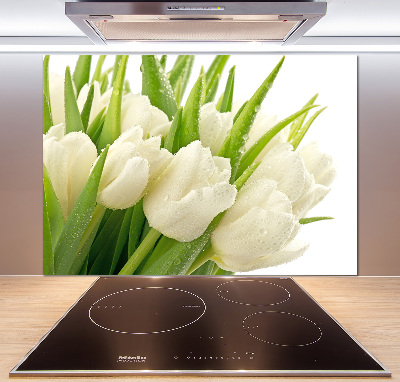 Rivestimento parete cucina con motivo di tulipani bianchi