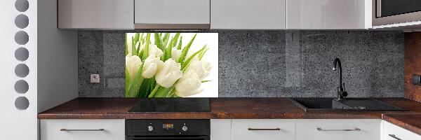 Rivestimento parete cucina con motivo di tulipani bianchi