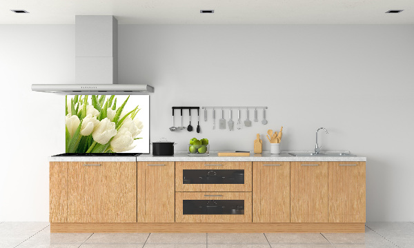 Rivestimento parete cucina con motivo di tulipani bianchi