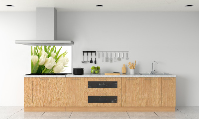Rivestimento parete cucina con motivo di tulipani bianchi