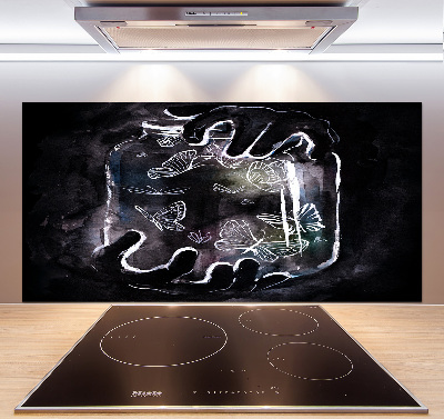 Rivestimento parete cucina con motivo di farfalle in un barattolo