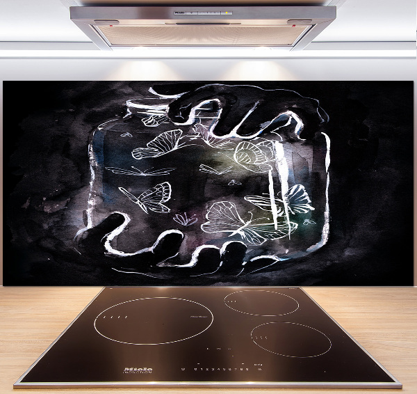 Rivestimento parete cucina con motivo di farfalle in un barattolo