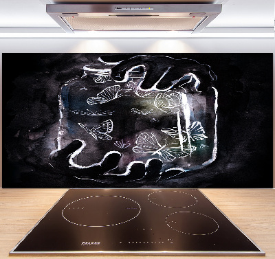 Rivestimento parete cucina con motivo di farfalle in un barattolo