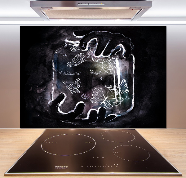 Rivestimento parete cucina con motivo di farfalle in un barattolo