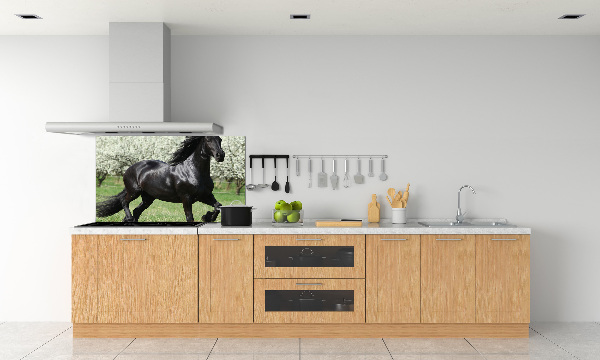 Pannello retrocucina con motivo Fiori di cavalluccio nero