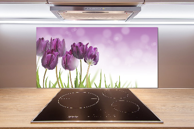 Rivestimento parete cucina con motivo di tulipani viola