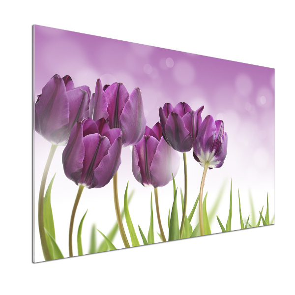 Rivestimento parete cucina con motivo di tulipani viola