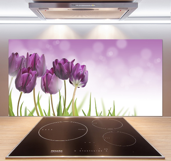 Rivestimento parete cucina con motivo di tulipani viola