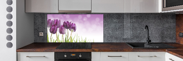 Rivestimento parete cucina con motivo di tulipani viola
