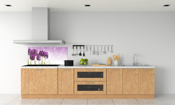 Rivestimento parete cucina con motivo di tulipani viola