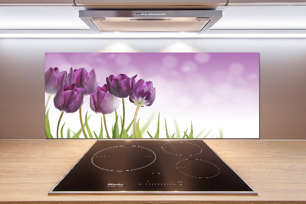 Rivestimento parete cucina con motivo di tulipani viola