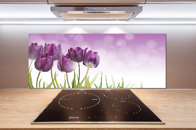 Rivestimento parete cucina con motivo di tulipani viola