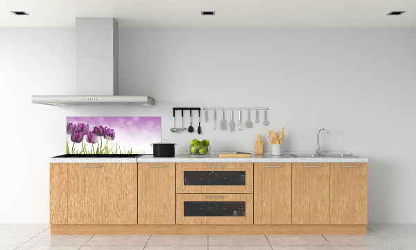 Rivestimento parete cucina con motivo di tulipani viola