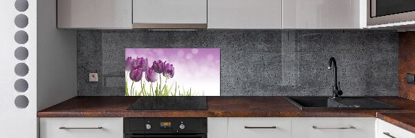 Rivestimento parete cucina con motivo di tulipani viola