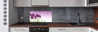 Rivestimento parete cucina con motivo di tulipani viola